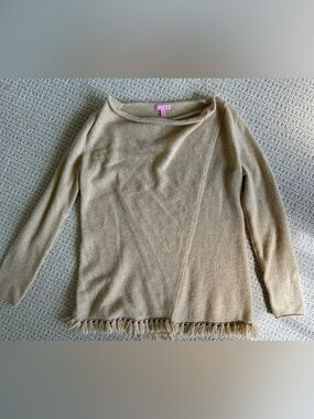 Lilly Pulitzer Tassle Cashmere Wrap Cardigan Sweater, Gold Button Beige/Tan Sz M